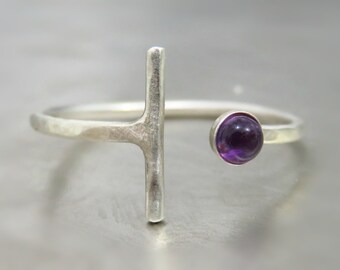 Natural Amethyst Ring, Purple Gemstone Ring, Sterling Silver Ring, Amethyst Ring