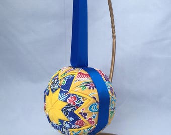 Gift from Okinawa Japanese home decor Quilted ornament Kimono fabric ornament Okinawa bingata fabric Blue and Yellow Mothers Day gift
