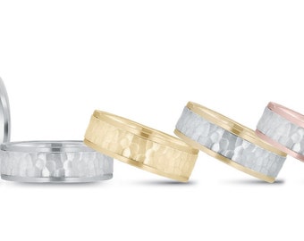14kt Hammered Finish Men's Wedding Band B18223