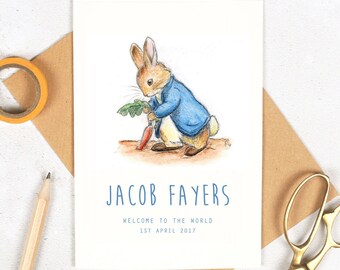 New Baby Card Personalised - Peter Rabbit - Welcome To The World Baby Card / Personalised Baby Card / Greeting Card / Cards / Beatrix Potter
