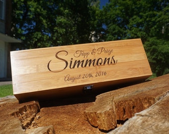 Engraved Wood Wine Boxes > Custom Wedding Wine Box > Custom Bamboo wine Box > Custom Wine Box > Personalized Wine Box > Simmons family wine