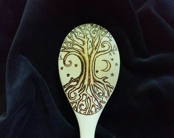 Kitchen Witch Wand Wood Burned Tree of Life Spoon