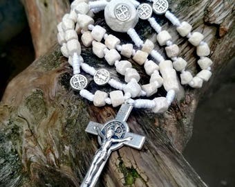 Handmade Medjugorje stone rosary, St Benedict rosary, catholic rosary beads, catholic gift, 5 decade rosary, baptism gift, wearable rosary