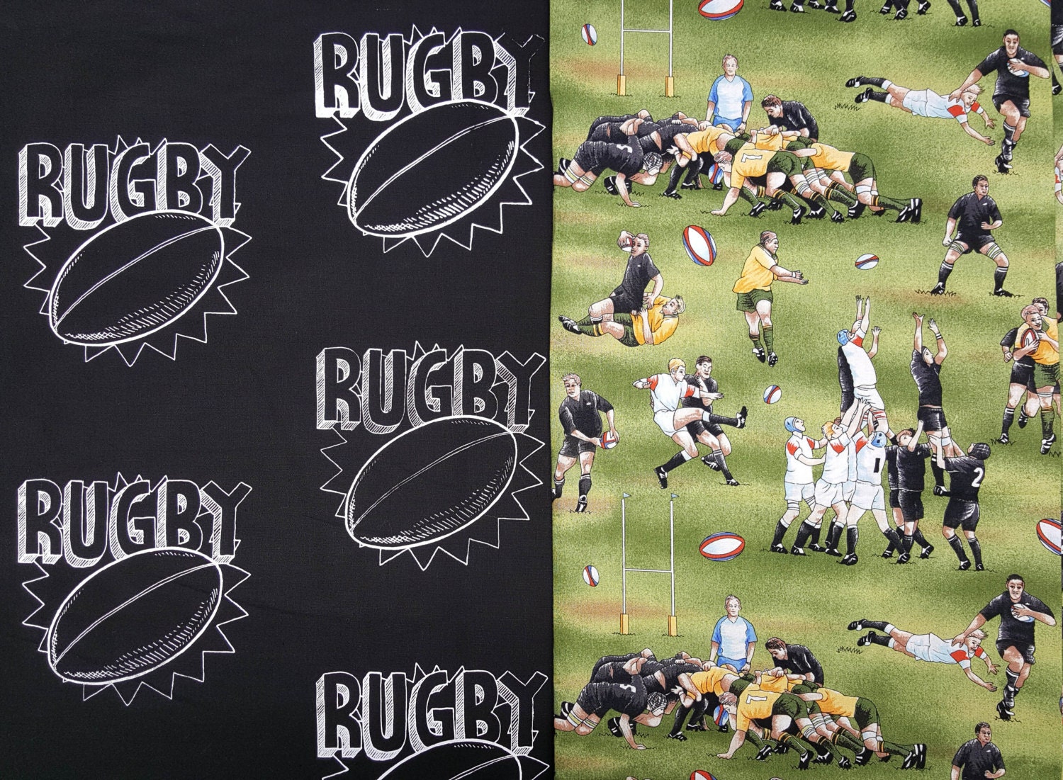 Rugby Fabric All Blacks of New Zealand Fabric Yard Black All Cotton