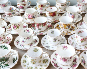 Tea Party Set, Mismatched Tea Cups, Vintage Teacups, Mix and Match, Bridal Shower China, 10 USD each, Job Lot Tea Cup