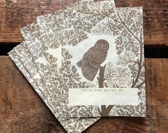 Vintage Bookplates - Set of 5 - Vintage Owl Bookplates, Antioch Bookplates, Vintage Book Plates, Book Labels, Bird Labels, Book Stickers
