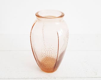 Pink Depression Glass Vase Vintage, French Art Deco Flower Holder, 1930s Home Decor Modern, Hollywood Vanity Bathroom Accessories Urn