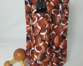 massage therapy single lotion bottle LEFT hip holster, football print, black belt/buckle