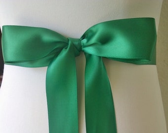 Hunter Green Sash- 1.5 Simple Satin Sash- Wedding Bridal Sash- Green Wedding- Ready to Ship