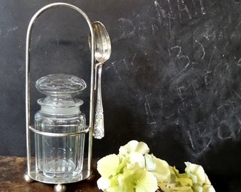 Antique 1940s Hand blown Crystal jam jar. Vintage jelly jar . French crystal cut jar .