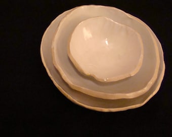 kiwi green and white stacking, ceramic, pottery, cute PREP BOWLS. SET of 3. in stock.