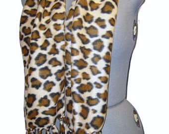 Leopard Fleece Scarf, Faux Skin Muffler, Bufanda