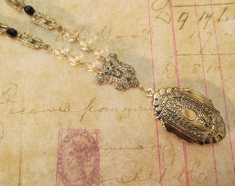 Art Deco Locket Assemblage Necklace Repurposed Vintage