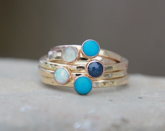 NATURAL BIRTHSTONE STACKING Ring - Pink Gold, Silver, Gold - Birthstone Stacking Ring - Birthstone Ring - Gemstone Ring - mother's ring