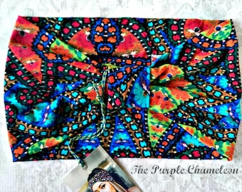 Stained Glass Paisley Turban Headwrap Floral WRAPsody Boho Headwrap Black Turquoise Blue Red Orange Green Headcover Gifts for Her