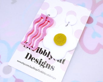 Bacon and eggs breakfast drop earrings