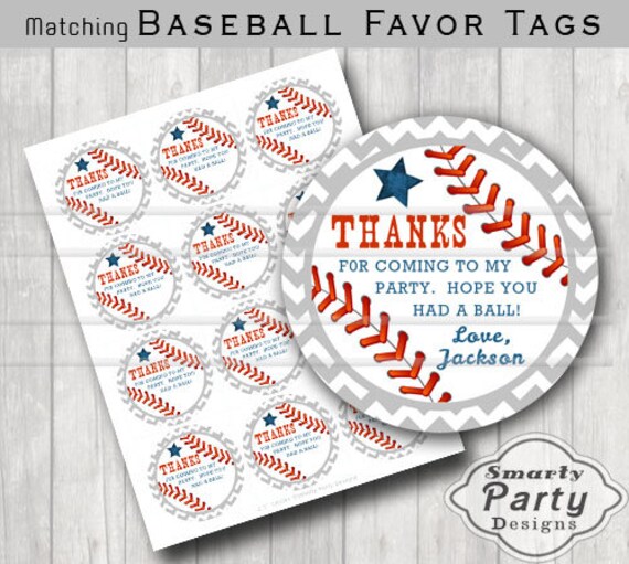 baseball thank you party tags stickers printable