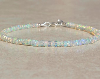 Opal Bracelet, October Birthstone Bracelet, Natural Ethiopian Opal Jewelry, Gemstone Beaded Bracelet, Delicate Bracelet, Gift for Mom Wife
