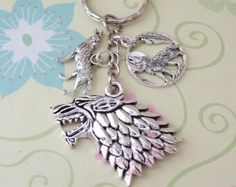 Silver Wolves/Direwolf Head Keychain - Ready to Ship