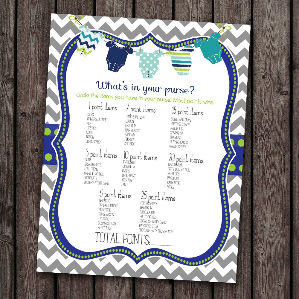 Purse game baby shower game what's in your purse