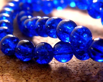 Crackle Glass 8 mm - blue royal - PE147 50 beads