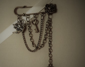 Steampunk tea party charm pin