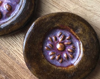 Lavender Rose Cabachon with bale, Ceramic pendant, Ceramic focal, stoneware pendant, art bead, tracee, Classic Bead, ClassicElements