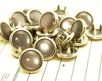 24 Light Grey Cowgirl Snaps Pearl Prong Western Snaps