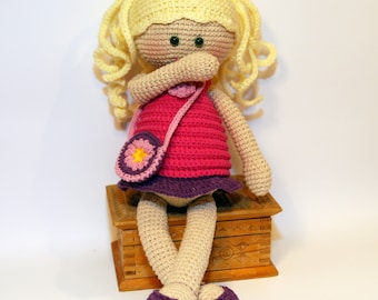 Doll handmade, Crochet doll, Doll pink dress, doll blond hair, cute doll, rag doll, first doll, gift for girl, cuddly doll, stuffed doll