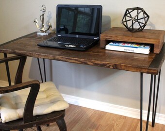 desk, table, wood desk, computer desk, writing desk, simple desk, wood furniture, farm house table, bespoke, contemporary, hairpin legs
