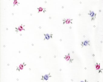 Garden Twist Anniversary Fabric Designed by Sharon Yenter for In The Beginning,Purple and Pink Flowers on White By The Yard