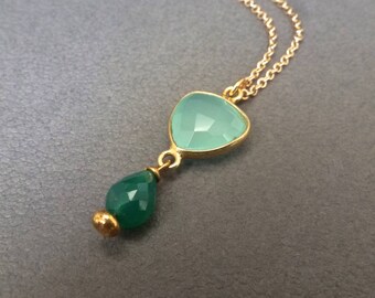 Chalcedony, Green Onyx Pendant Gold Plated
