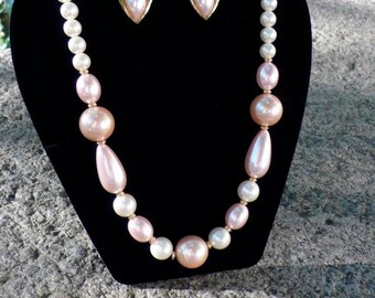 Vintage Trifari Pink and White Stranded Demi Parure