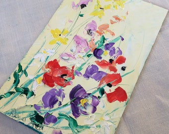 Wildflower oil painting, flower decor, impressionist flower painting, small oil painting, impasto painting.