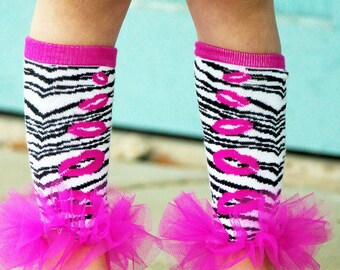 Wild Kisses Bunny Legs - Girls Ruffled Tutu Leg Warmers - perfect for crawling baby 6m to 3T approx 6" long