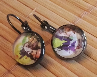 Earrings cabochon pattern abstract