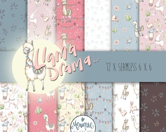 Llama Digital Paper, Seamless Pattern, Cute Llama,Alpaca,Llama digital pattern,Illustration,Baby Shower,Birthday Invitation,Planner paper