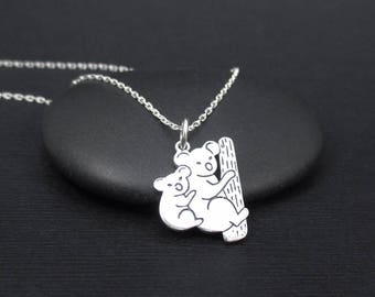 Koala Necklace Sterling Silver Mom and Baby Koalas Necklace, Koala Jewelry