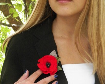 Red Poppy Pin (For Dress), Small Brooch, Great Gift, Regular Mail