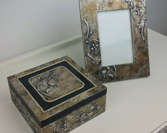 Handmade Decoupage Vintage Box and Picture Frame