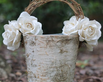 Flower Girl Basket Birch Shabby Chic Rustic Wedding