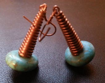 Ethnic earrings in turquoise and copper