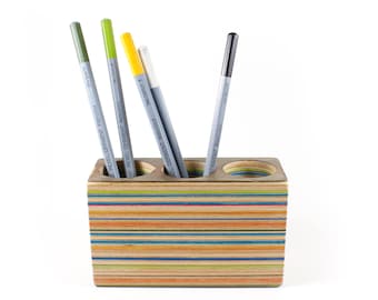 Recycled Skateboard Pencil Holder, Desk Organizer, Triple