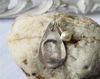 Thumbprint Necklace, Silver Fingerprint Jewelry, Fingerprint Charm Pendant