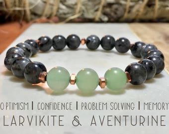 Aventurine and Larvikite bracelet. Gemstones. High-quality.