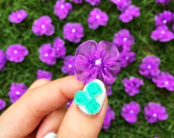 Violet Beaded Flower (25mm each- 25 pcs), Beaded Chiffon Flowers for Sewing, Purple Craft Flowers, Fabric Embellishment, Lace Flowers