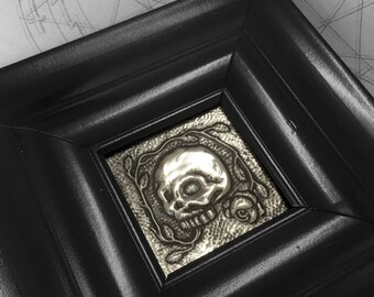 Skull & Roses : hand embossed anatomical repoussé metal wall art