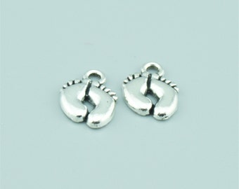 50pcs 10x14mm Antique Silver Mini Foots Charm Pendants JH1630
