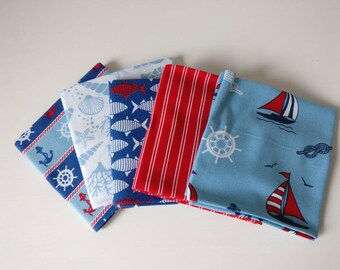 Nautical Fat quarter bundle. Five piece, ship, anchor, seaside, seashell, beach theme, cotton fabric, craft fabric, fat quarters,