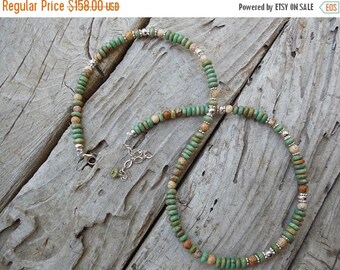 ON SALE Turquoise necklace handmade in sterling silver with turquoise and picture stone beads